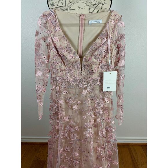 B58 Mac Duggal Floral Long Gown Womens 8 Modest Wedding Garden Coquette Gala - Picture 5 of 11